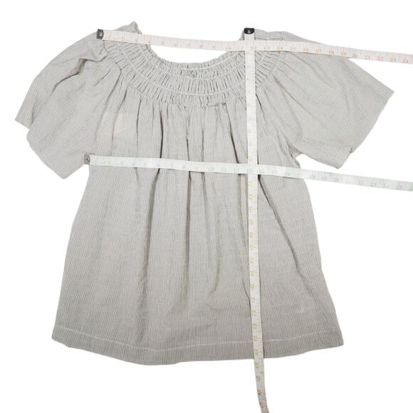 NWT A New Day Short Sleeve Smocked Yoke Top Sz. M Olive Green Stripe Cottagecore - Picture 11 of 12